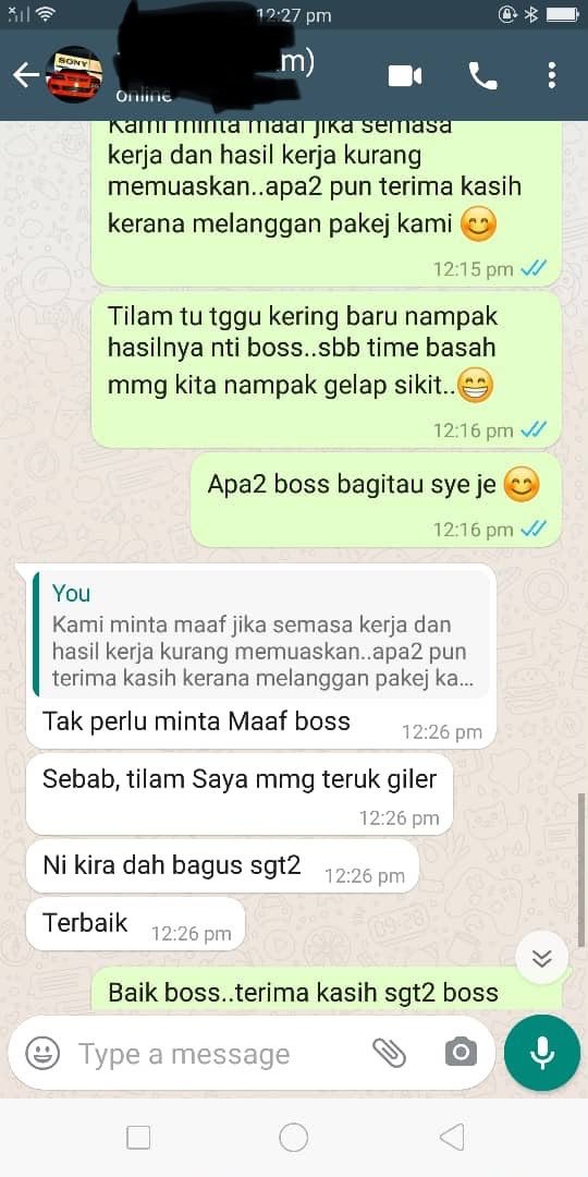 Maklum balas pelanggan berpuas hati dengan hasil cucian tilam
