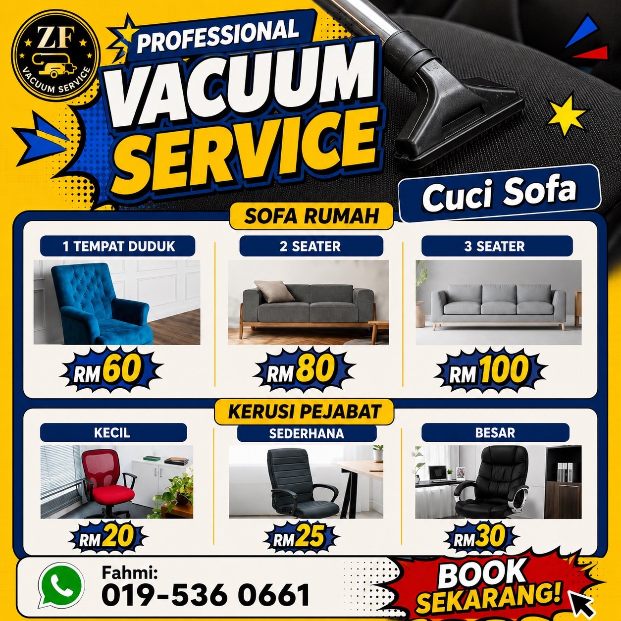 Harga cucian sofa dan kerusi pejabat